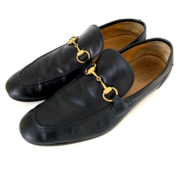 Gucci Jordaan Horsebit Leather Loafer Black Almond Toe Slip On Men's 8.5 - Picture 5 of 12